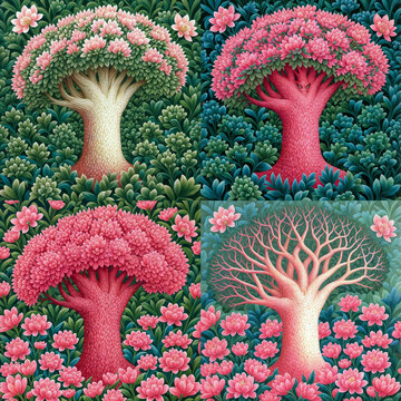 Surreal trees, seamless pattern