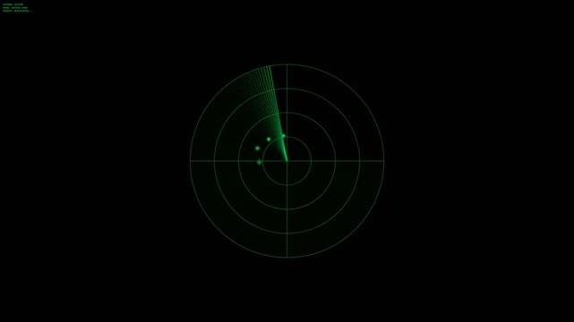 Radar screen displays circular tracking signals on a dark background.