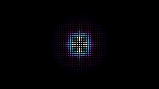 Abstract circular particle dispersion pattern on black background high quality 4K animation motion glowing dots dynamic radial motion glowing dots dynamic radial high quality 4K animation