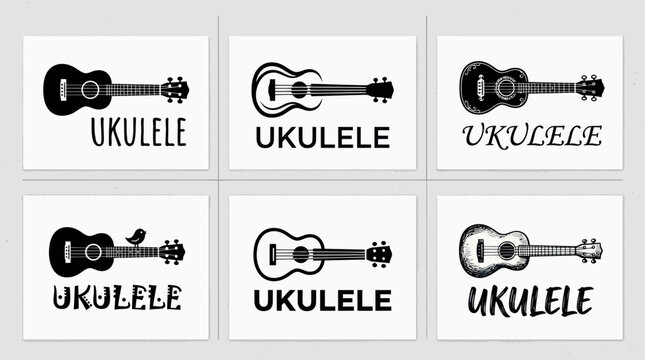 Minimalist ukulele musical instrument logo icons set.