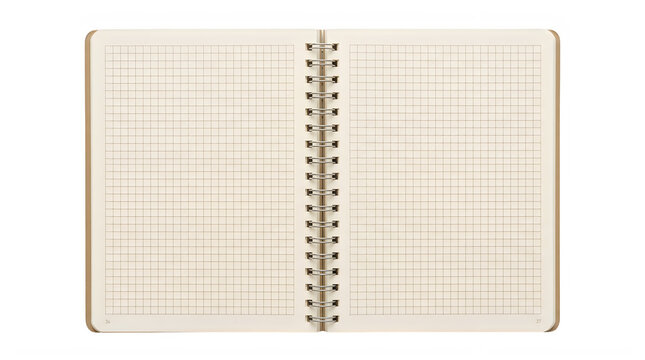 Open spiral notebook with grid paper pages for planning and writing notes
