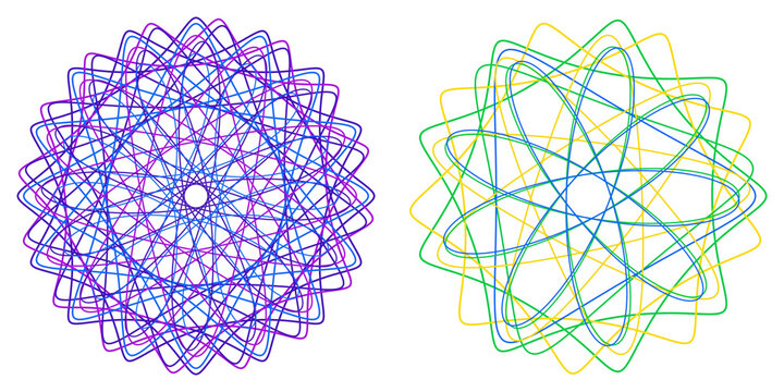 Violet Nebula and Tropical Mandala Spirograph Duo Dreamy Geometric Transparent Background