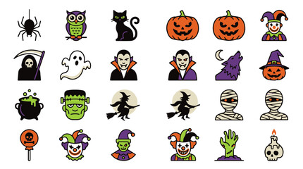 Fototapeta premium Happy Halloween Icons Set of Spooky Characters and Symbols