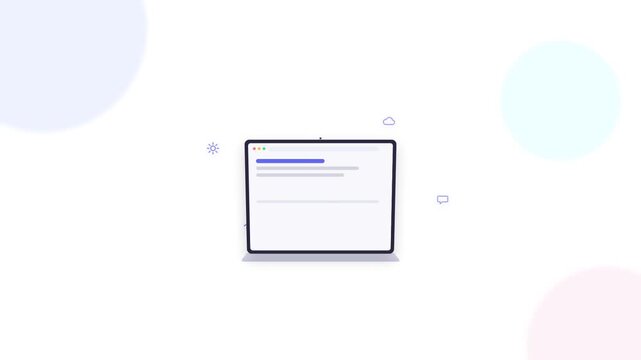Animated Laptop Displaying Content Loading Process Successful Completion Modern Digital Interface