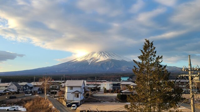 夕方の富士山を眺める