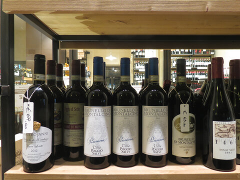 bottles of Brunello di Montalcino red wine in Florence