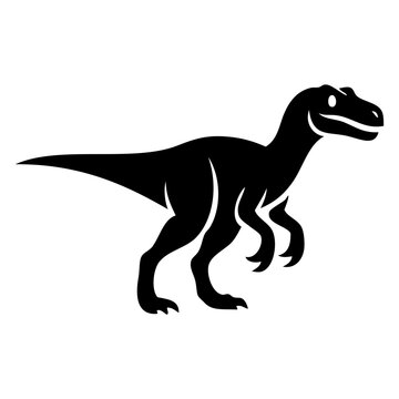 Logotipo animal jur&aacute;sico. Icono con dibujo sencillo de la silueta de un dinosaurio tipo velociraptor de pie de perfil 