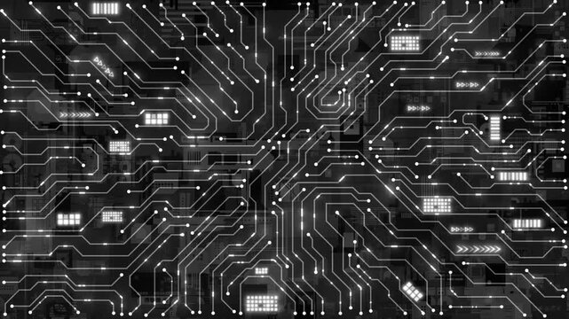 White   color computer microchip glowing circuit board futuristic data transfer technology background