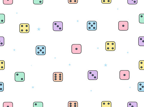 Cute Dice Number Icon Seamless Pattern Background for Board Games, Kids Fabric and Wrapping Paper