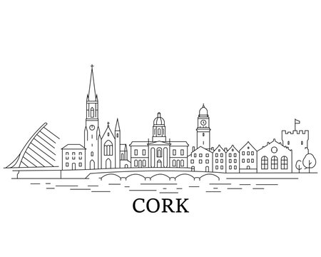 Cork city skyline in elegant line art style