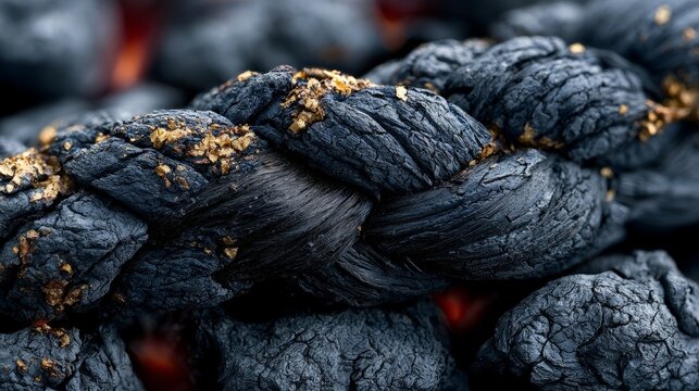 Charred Fiber Rope with Shimmering Golden Flecks