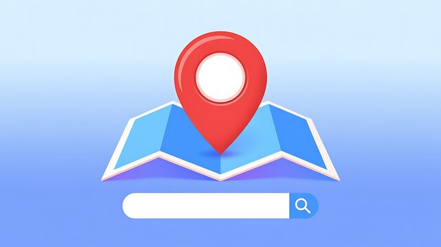 Red map pin location icon on blue navigation paper map
