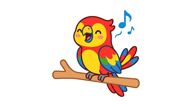 Cute parrot whistling musical note isolated on transparent background sticker