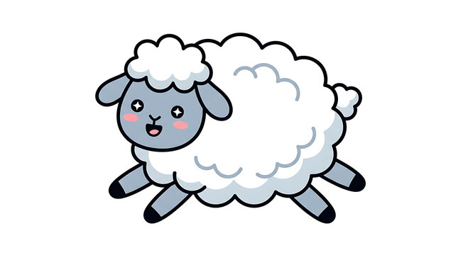 Happy sheep bouncing in mid-air isolated on transparent background