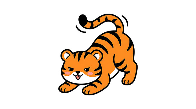 Tiger in pounce ready pose isolated on transparent background illustration