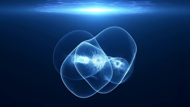 Blue Glowing Abstract Neural Network Simulation Floating and Pulsing in Dark Space Featuring Digital Animation, Motion Graphics, Looping Animation