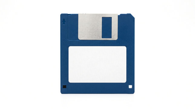 Blue 35 inch floppy diskette isolated on white background with label space with displays blue 3 3 5 information technology computer hardware storage digital with vintage
