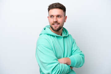 Fototapeta premium Young caucasian man isolated on white background happy and smiling