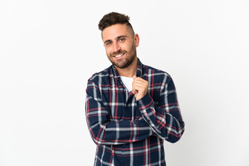 Obraz premium Caucasian man isolated on white background laughing