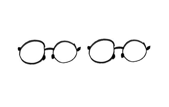Round Glasses Doodle Set &mdash; Bold Dark Frame Eyeglasses Sketch, Cartoon Spectacles Outline, Simple Minimal Vision Icon, Doodle Brushes for Adobe Stock