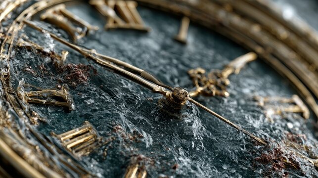 Ornate Clock Face Immersed in Turbulent Water