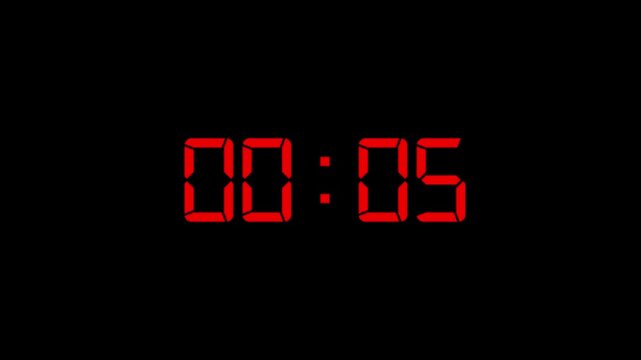 Digital countdown 60 seconds on black background
