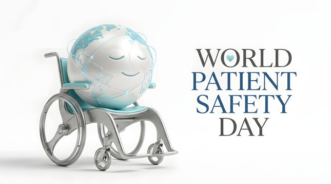 World patient safety day concept with globe in wheelchair healthcare hospital wheelchair wellness