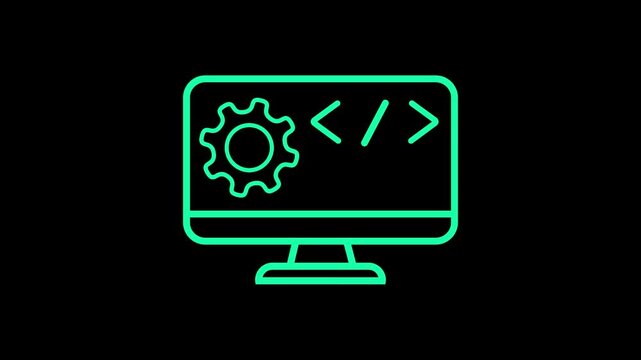 Web Development Concept Icon Computer Display Screen with Gear Settings and Coding Syntax Outline Vector