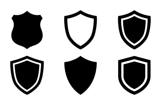 Shield Icons Set, Security Emblems Collection, Protection Badges Vector Graphics, Safety Symbols for Digital and Print Applications