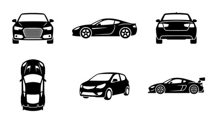 Obraz premium Modern Car Icons Set, Sleek Automotive Vector Graphics, Diverse Vehicle Silhouettes for Transport and Technology Concepts