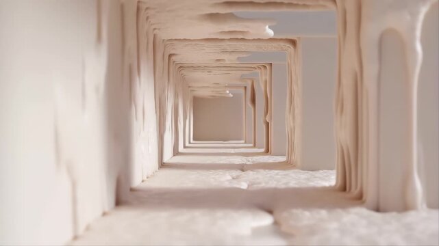 Endless Hallway with Repeating Square Frames and Dripping Texture Moving Forward in a Continuous Loop