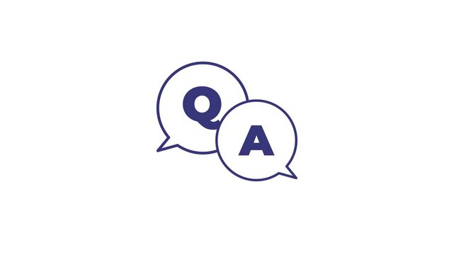 4K motion graphic of Q and A bubble chat icon with alpha channel transparency. 2D cartoon animation of Question and answer icons, loop on white background.