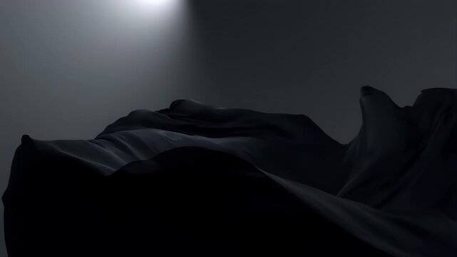 Fabric Waves Undulating Smoothly in a Dark Abstract Motion Loop with Soft Lighting Effects Featuring Flowing, Animation, Silky with Texture