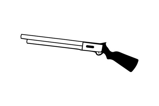 Minimalist Black and White Shotgun Firearm Vector Line Art Icon