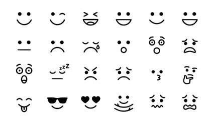 Fototapeta premium Set of various hand drawn doodle facial expressions showing different emotions and moods for graphic design