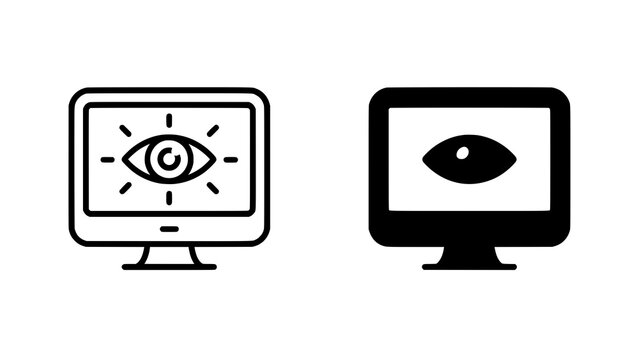 Set of two computer monitor icons featuring an eye symbol representing digital surveillance and online privacy
