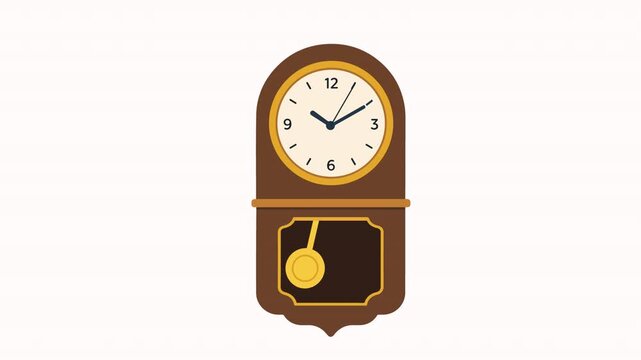 lassic wooden wall clock dial ticking away time with golden swinging pendulum loop animation footage for antique home decoration, countdown setups and deadline presentation. Vintage grandfather clock.