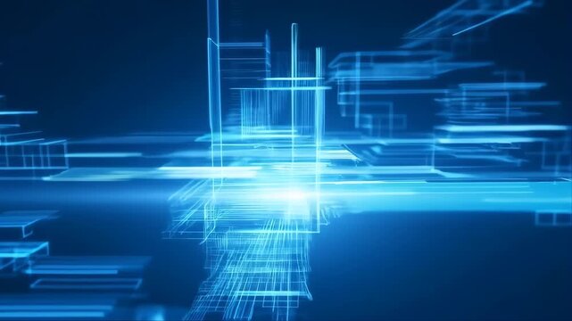 Futuristic Cityscape with Dynamic Glowing Grid Lines and Illuminated Skyscrapers in a Looping Motion Graphics Animation