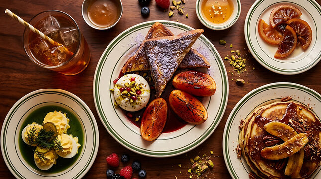 Gourmet Brunch Spread with French Toast Pancakes and Deviled Eggs
