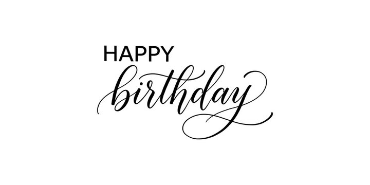 Minimalist happy birthday lettering with thin brush script and clean sans serif font.