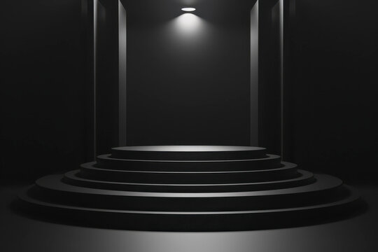 Dark and Moody Circular Stage Podium with Spotlight for Product Presentation