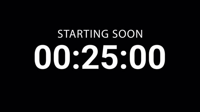 30 Second Countdown Timer with Starting Soon Text on Transparent Background