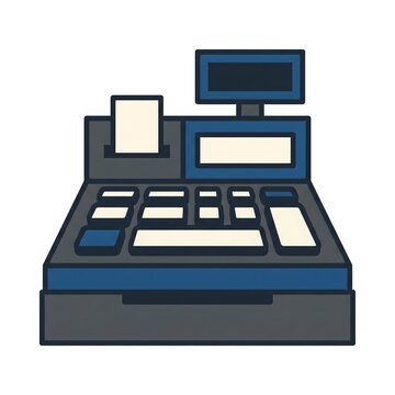 A flat vector illustration of a modern cash register used in retail stores.
