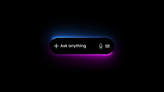 AI chatbot interface with Ask anything text animation isolated on black background
