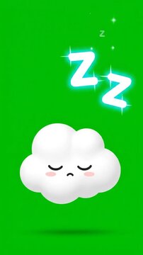 Animated cute sleeping cloud character on green screen background