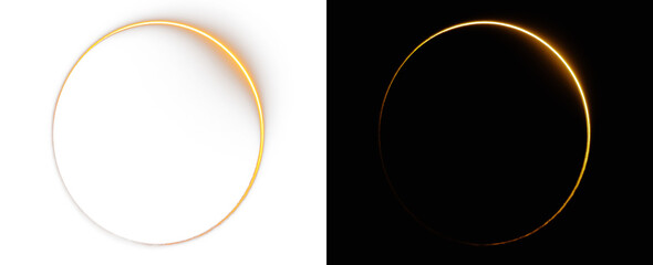 Golden Glowing Light Ring Solar Eclipse Halo Overlay Isolated on Grey and Black Backgrounds © Olga