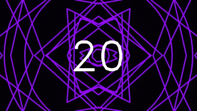 Abstract geometric pattern with number twenty in purple neon