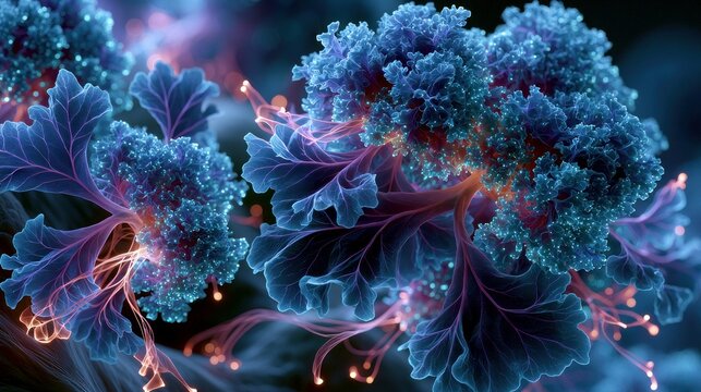 Luminescent Neon Coral Structures with Glowing Connections