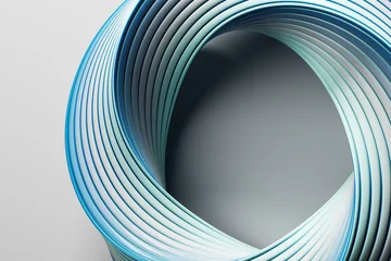Fototapete 3D Abstract blue and white concentric flowing rings forming a futuristic tunnel on a soft gray background for creative technology concepts. 3D Rendering  © Who is Danny