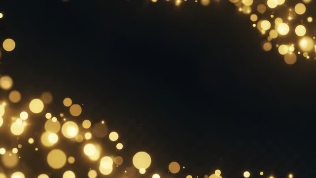 Abstract golden bokeh lights forming a circular frame on dark background